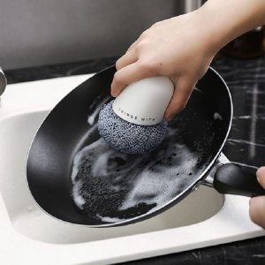 Polyester Cleaning Ball Household Handle Cleaning Brush Kitchen Short Handle Dishwashing Pot Brush, Color: White