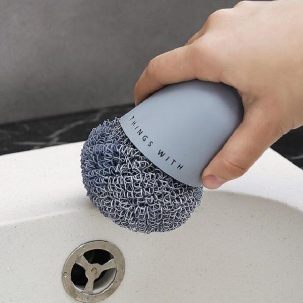 Polyester Cleaning Ball Household Handle Cleaning Brush Kitchen Short Handle Dishwashing Pot Brush, Color: White - Image 4