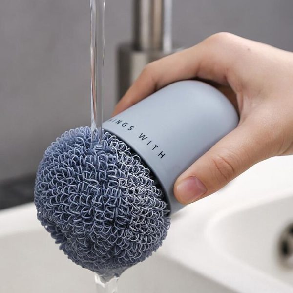 Polyester Cleaning Ball Household Handle Cleaning Brush Kitchen Short Handle Dishwashing Pot Brush, Color: White - Image 5