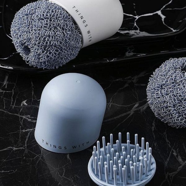 Polyester Cleaning Ball Household Handle Cleaning Brush Kitchen Short Handle Dishwashing Pot Brush, Color: White - Image 6