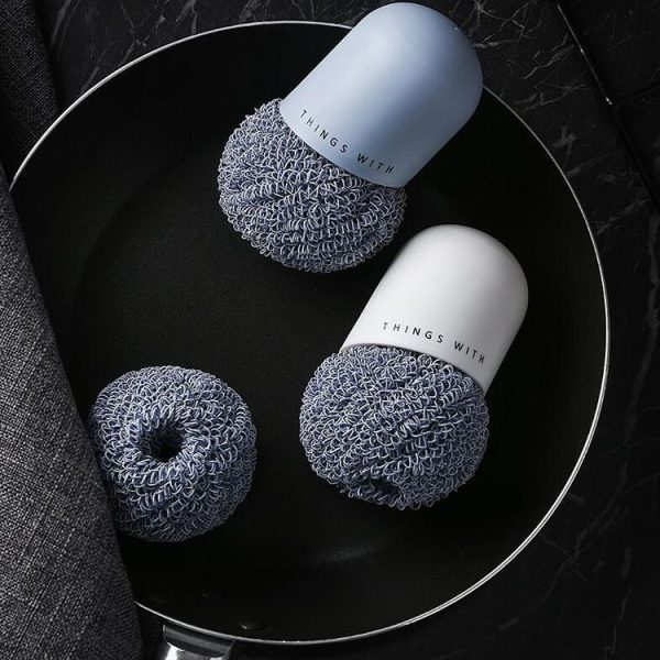 Polyester Cleaning Ball Household Handle Cleaning Brush Kitchen Short Handle Dishwashing Pot Brush, Color: White - Image 8