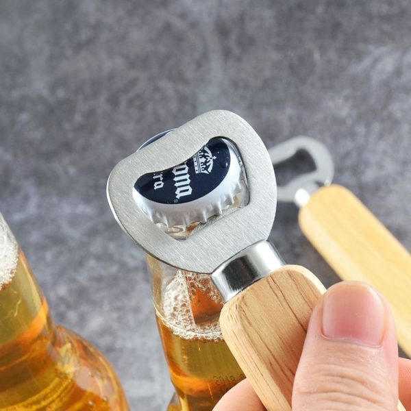 2 PCS Stainless Steel Beer Bottle Opener with Rubber Wood Handle Creative Gift Soda Bottle Driver - Image 5