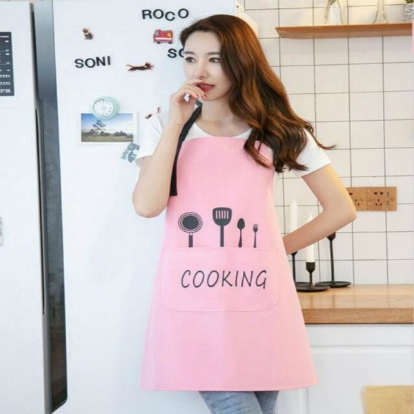 Women Brief Water Oil Proof Adjustable Kitchen Cooking Apron (Pink) - Image 2