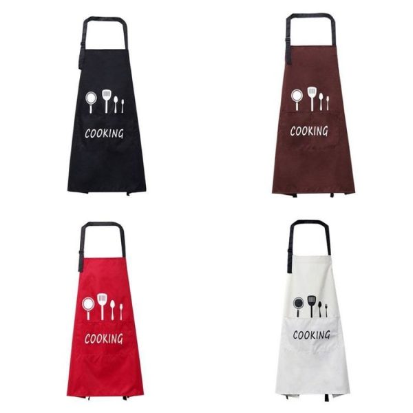 Women Brief Water Oil Proof Adjustable Kitchen Cooking Apron (Pink) - Image 3