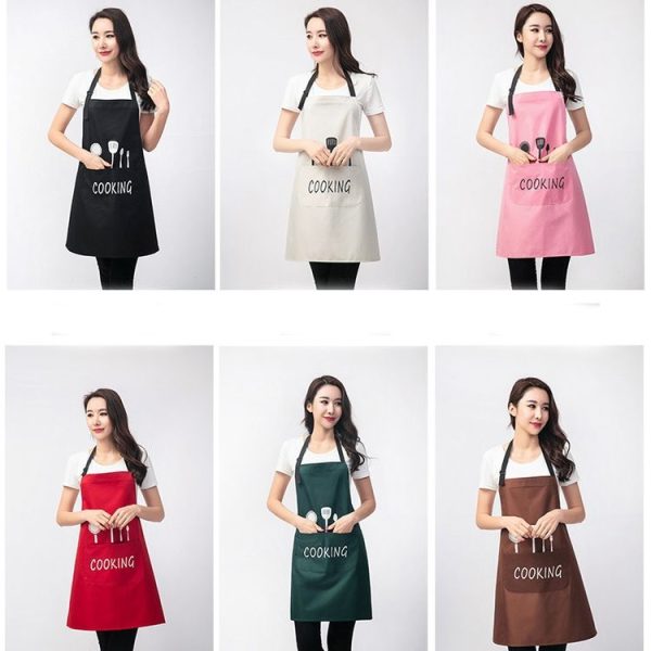 Women Brief Water Oil Proof Adjustable Kitchen Cooking Apron (Pink) - Image 8