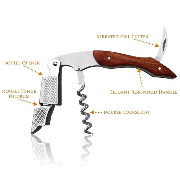 2 PCS Wood Handle Professional Multifunction Double Steel Head Portable Screw Corkscrew Wine Bottle Opener - Image 5