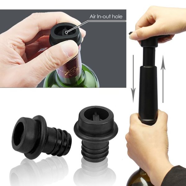 Red Wine Vacuum Pump Freshener Silicone Wine Stopper Set, Specification: Black Pump 2 Stoppers (OPP Bag) - Image 6