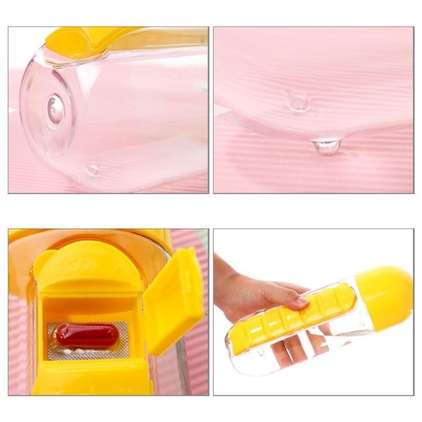 600ML Plastic Water Bottle with Daily Pill Box Organizer Drinking Bottles (Rose Red) - Image 3