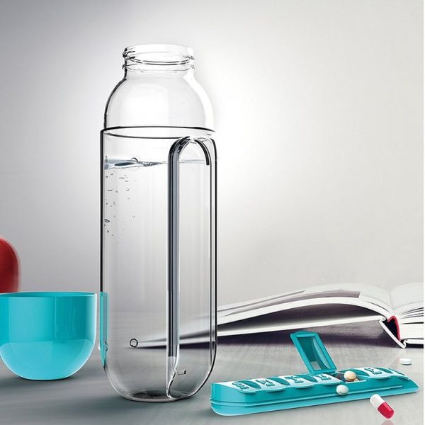 600ML Plastic Water Bottle with Daily Pill Box Organizer Drinking Bottles (Rose Red) - Image 6