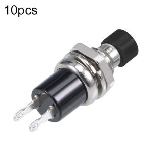 10 PCS 7mm Thread Multicolor 2 Pins Momentary Push Button Switch (Black)