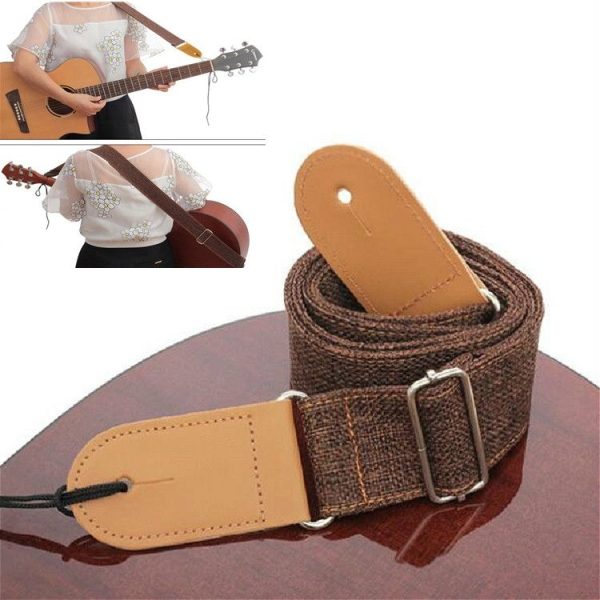 Cotton Linen Guitar Studs Strap Diagonal Shoulder Strap Musical Instrument Accessories (Brown)