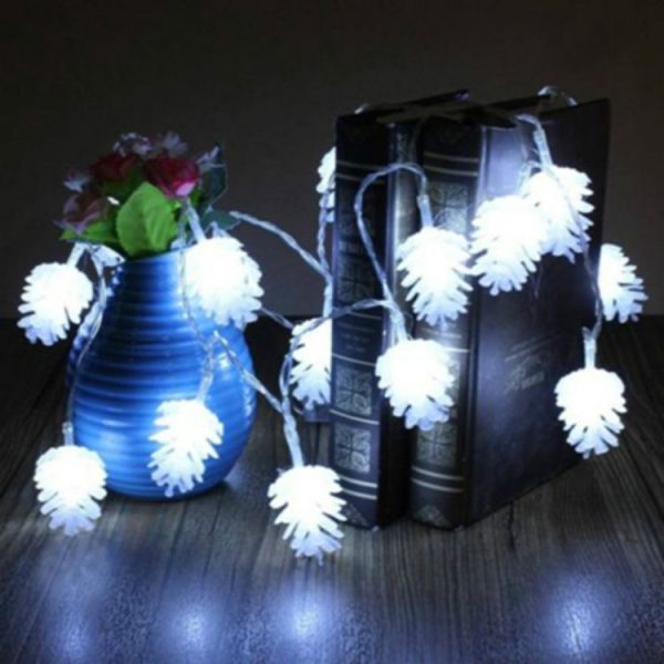 20 LEDs Solar Powered Pine Cone Outdoor Energy Saving Holiday Wedding Decoration String Light Garden Landscape Lamp (White Light) - Image 2