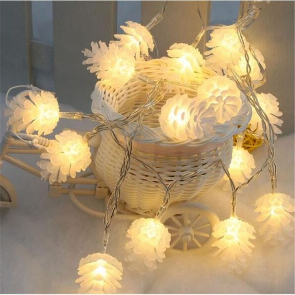 20 LEDs Solar Powered Pine Cone Outdoor Energy Saving Holiday Wedding Decoration String Light Garden Landscape Lamp (White Light) - Image 3