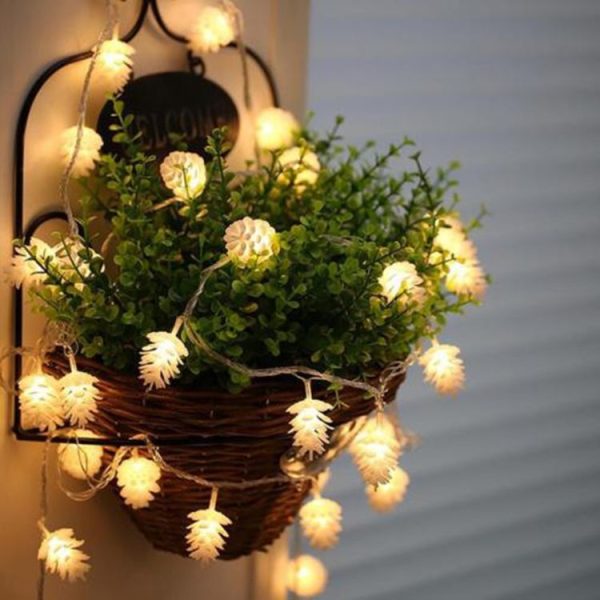 20 LEDs Solar Powered Pine Cone Outdoor Energy Saving Holiday Wedding Decoration String Light Garden Landscape Lamp (White Light) - Image 5