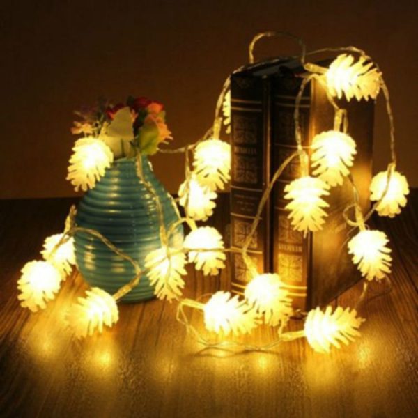 20 LEDs Solar Powered Pine Cone Outdoor Energy Saving Holiday Wedding Decoration String Light Garden Landscape Lamp (White Light) - Image 6