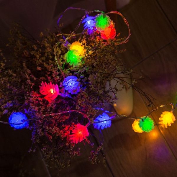 20 LEDs Solar Powered Pine Cone Outdoor Energy Saving Holiday Wedding Decoration String Light Garden Landscape Lamp (White Light) - Image 8