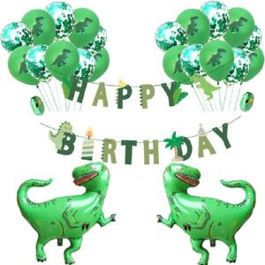 Dinosaur Theme Party Set Birthday Letter Pull Flag Aluminum Film Sequin Dinosaur Balloon Children Birthday Arrangement Decoration (Green)