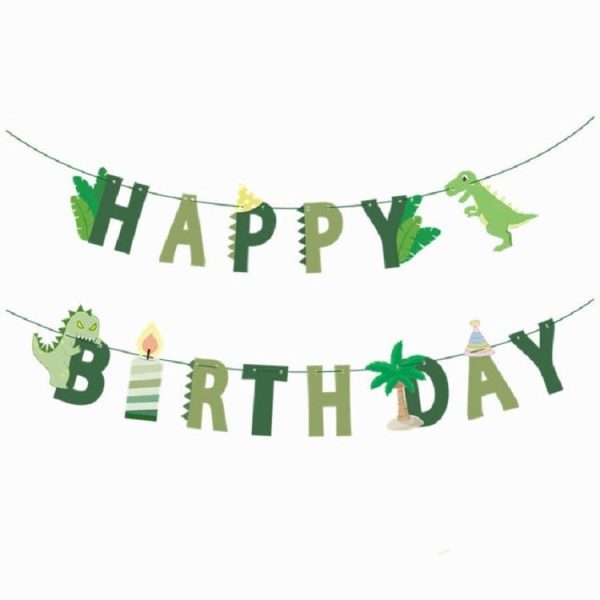 Dinosaur Theme Party Set Birthday Letter Pull Flag Aluminum Film Sequin Dinosaur Balloon Children Birthday Arrangement Decoration (Green) - Image 3