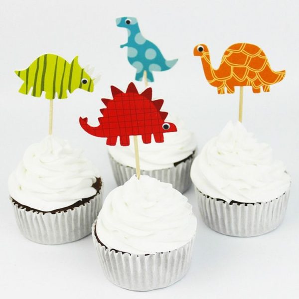 24pcs / Packs Selling Cartoon Creative Dinosaur Cake Decoration Card Insertion Card Birthday Holiday Party Supplies, Style: As Show - Image 4