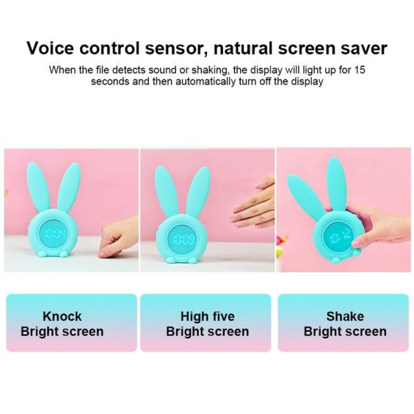 Cute Rabbit Silicone Induction Small Alarm Clock (Pink) - Image 3