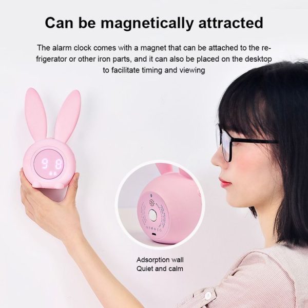 Cute Rabbit Silicone Induction Small Alarm Clock (Pink) - Image 5