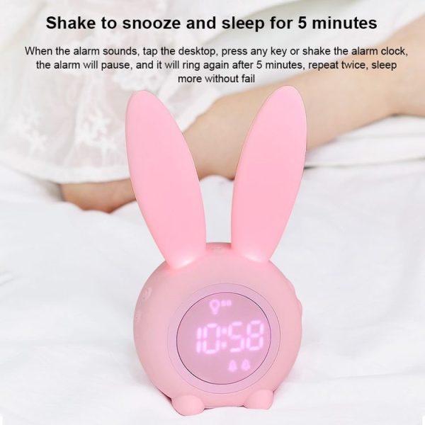 Cute Rabbit Silicone Induction Small Alarm Clock (Pink) - Image 7