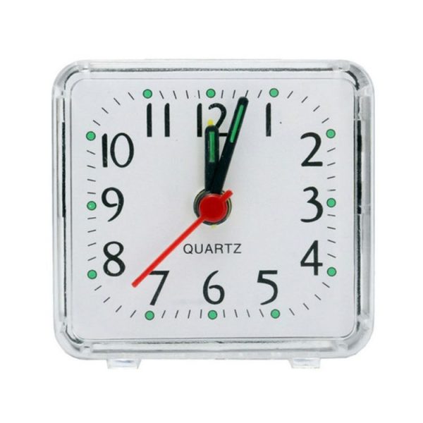Square Alarm Clock Transparent Case Compact Digital Mini Bedroom Bedside Office Electronic Clock (White)