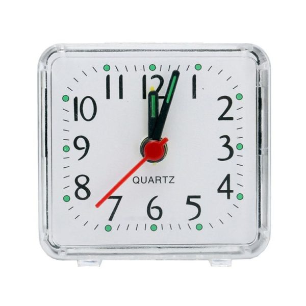 Square Alarm Clock Transparent Case Compact Digital Mini Bedroom Bedside Office Electronic Clock (White) - Image 2