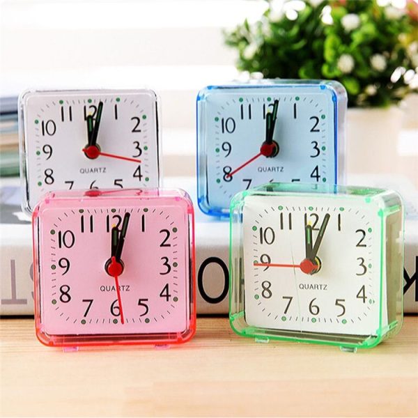 Square Alarm Clock Transparent Case Compact Digital Mini Bedroom Bedside Office Electronic Clock (White) - Image 3