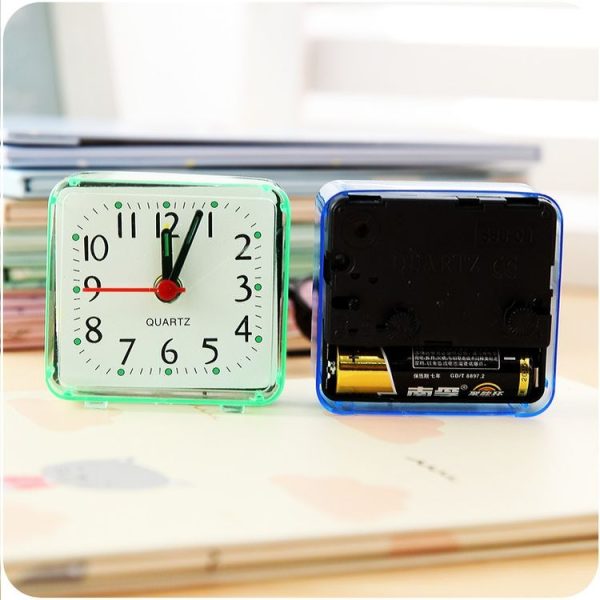 Square Alarm Clock Transparent Case Compact Digital Mini Bedroom Bedside Office Electronic Clock (White) - Image 5