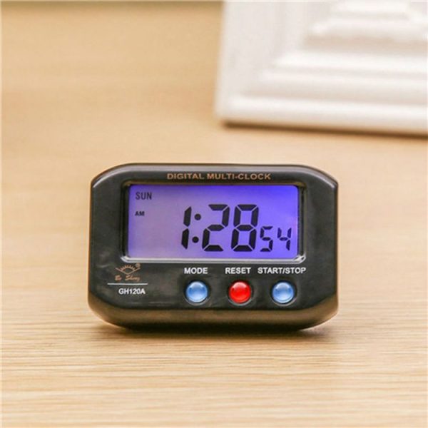Portable Pocket Sized Digital Electronic Travel Alarm Clock Automotive Electronic Luminous Stopwatch LCD Clock (Black)