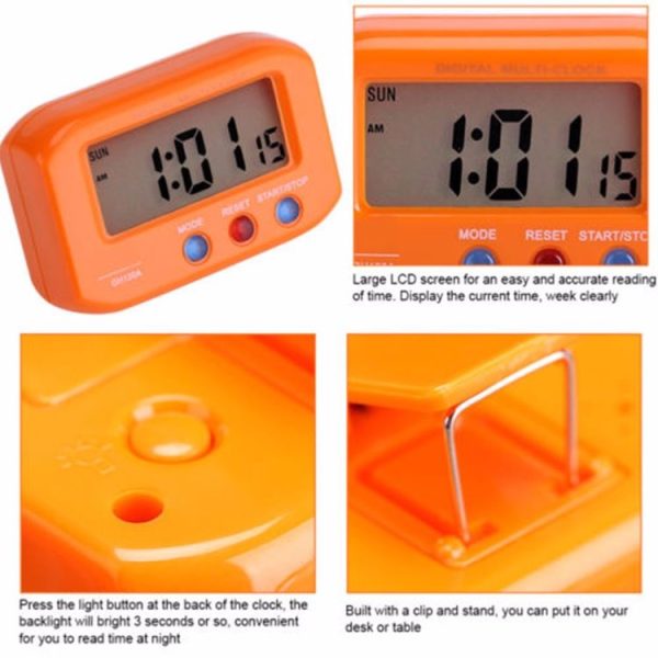 Portable Pocket Sized Digital Electronic Travel Alarm Clock Automotive Electronic Luminous Stopwatch LCD Clock (Black) - Image 7