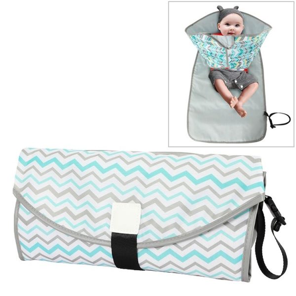 Baby Changing Diaper Pad Portable Folding Waterproof Nursing Pad, Size: One size (Green gray waves)