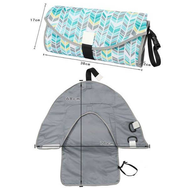 Baby Changing Diaper Pad Portable Folding Waterproof Nursing Pad, Size: One size (Green gray waves) - Image 3