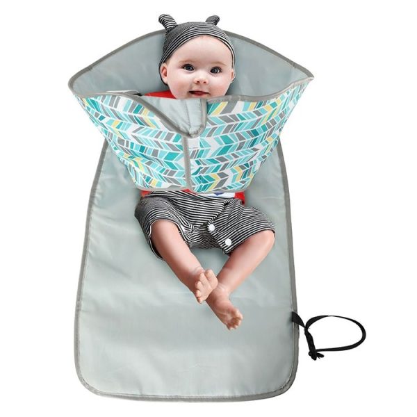 Baby Changing Diaper Pad Portable Folding Waterproof Nursing Pad, Size: One size (Green gray waves) - Image 6