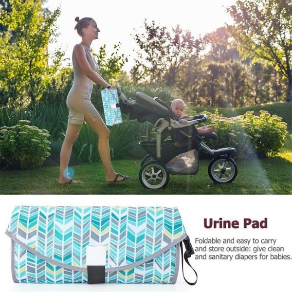 Baby Changing Diaper Pad Portable Folding Waterproof Nursing Pad, Size: One size (Green gray waves) - Image 7