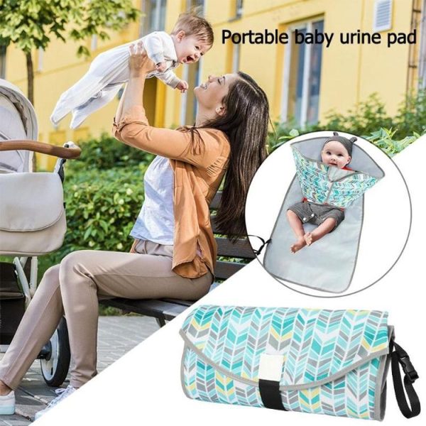 Baby Changing Diaper Pad Portable Folding Waterproof Nursing Pad, Size: One size (Green gray waves) - Image 8