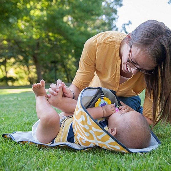 Baby Changing Diaper Pad Portable Folding Waterproof Nursing Pad, Size: One size (Green gray waves) - Image 9