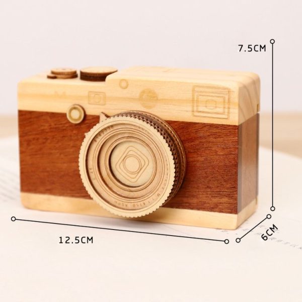 Wooden Box Retro Camera Design Classical Melody Birthday Home Decoration Fragile goods (A) - Image 2