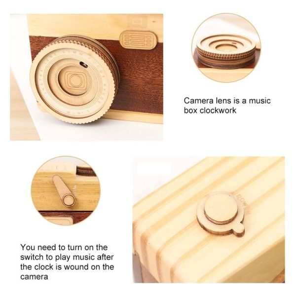 Wooden Box Retro Camera Design Classical Melody Birthday Home Decoration Fragile goods (A) - Image 4