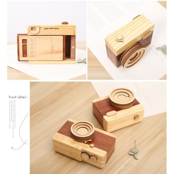 Wooden Box Retro Camera Design Classical Melody Birthday Home Decoration Fragile goods (A) - Image 5