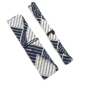 Cotton Linen Tableware Straw Bag Portable Beam Mouth Bag for Traveling, Style: Side Opening Geometry
