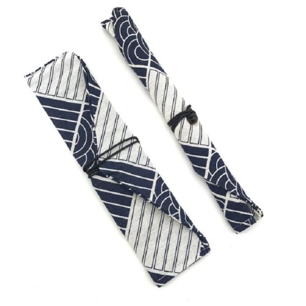 Cotton Linen Tableware Straw Bag Portable Beam Mouth Bag for Traveling, Style: Side Opening Geometry - Image 2