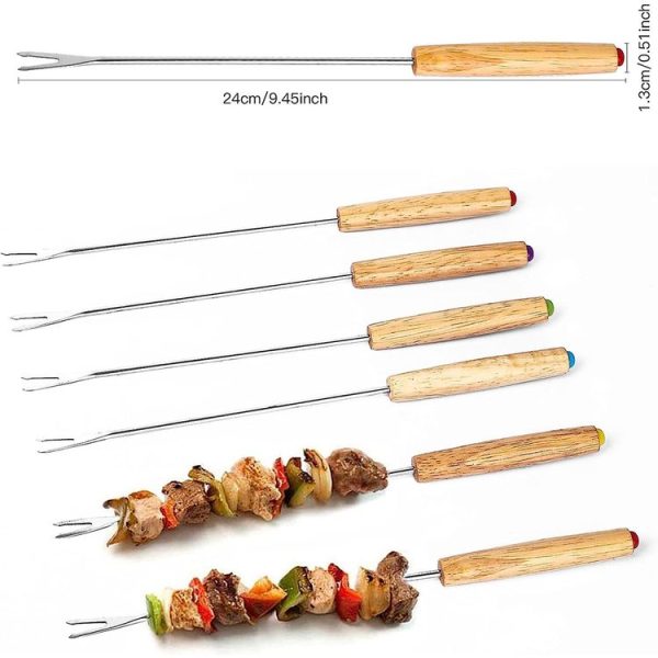 Stainless Steel Wooden Handle Chocolate Fork Hot Pot Forks Cheese Fruit Dessert Fork Fondue Melting Skewer Kitchen Tools, Random Color Delivery - Image 2