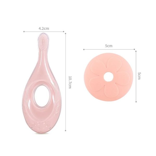 2-in-1 Baby Silicone Toothbrush Creative Baby Soft Hair Short Handle Short Neck Protector (Pink) - Image 2