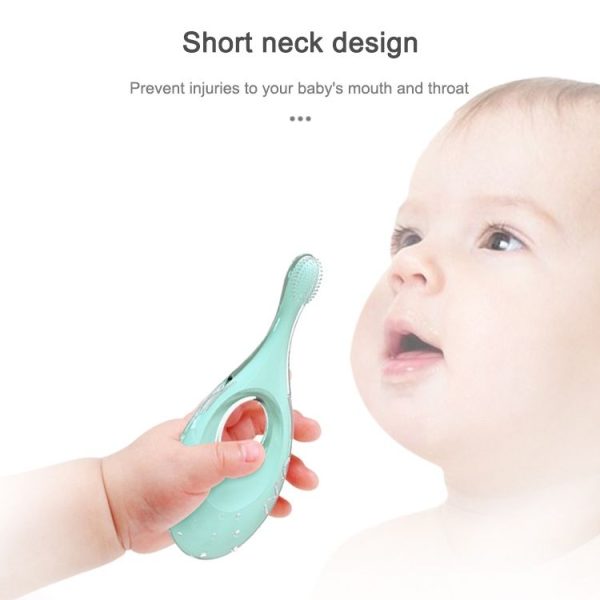2-in-1 Baby Silicone Toothbrush Creative Baby Soft Hair Short Handle Short Neck Protector (Pink) - Image 3