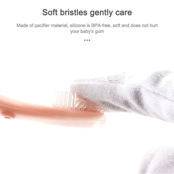 2-in-1 Baby Silicone Toothbrush Creative Baby Soft Hair Short Handle Short Neck Protector (Pink) - Image 4