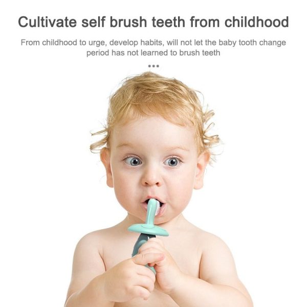 2-in-1 Baby Silicone Toothbrush Creative Baby Soft Hair Short Handle Short Neck Protector (Pink) - Image 5