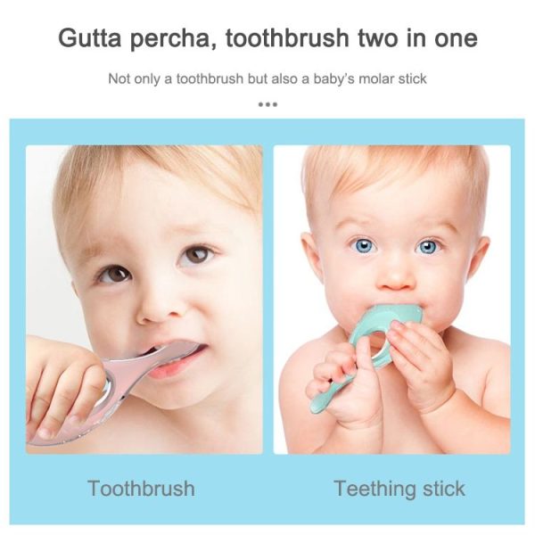 2-in-1 Baby Silicone Toothbrush Creative Baby Soft Hair Short Handle Short Neck Protector (Pink) - Image 6