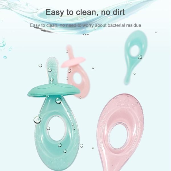 2-in-1 Baby Silicone Toothbrush Creative Baby Soft Hair Short Handle Short Neck Protector (Pink) - Image 7